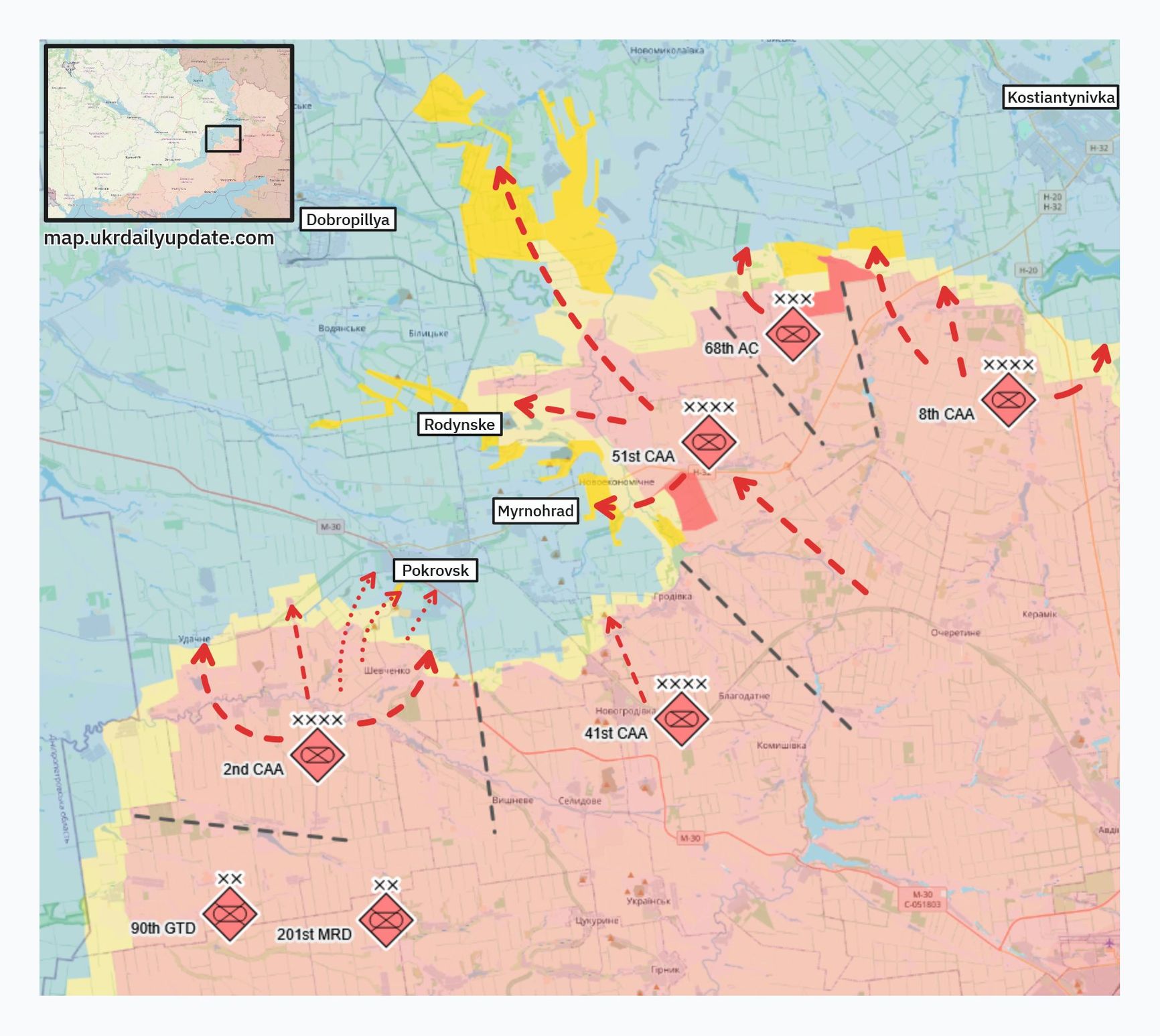 Состав российских сил, действующих на покровском направлении