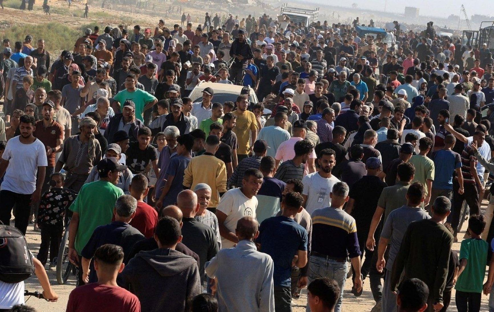 Palestinians at a humanitarian aid distribution point in Rafah