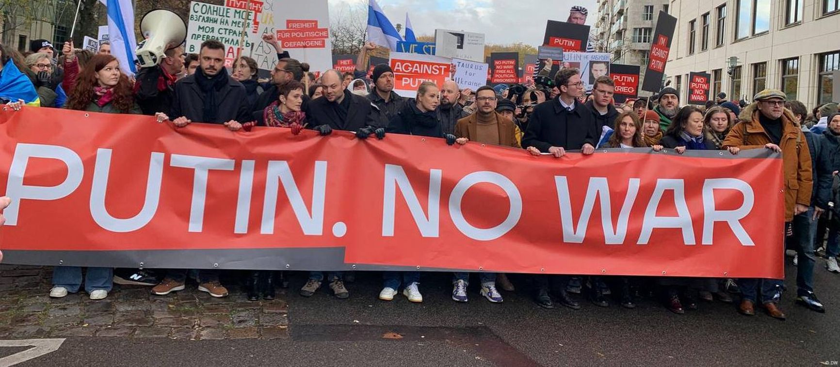 A Russian antiwar march in Berlin