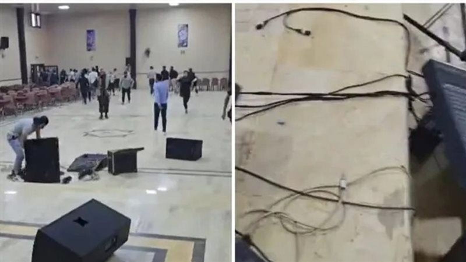 Masked individuals vandalize the “Mazaj” venue in Sarmada, Idlib province.